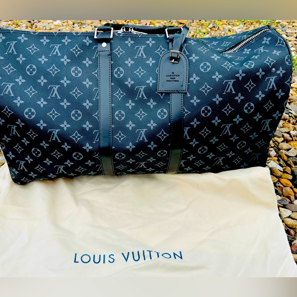 LV Monogram Eclipse Keepall Bandouliere 55